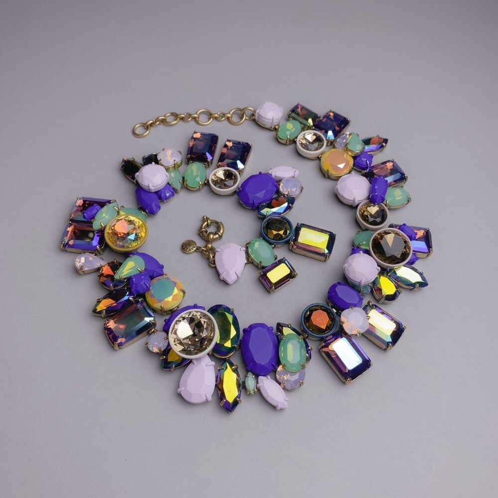 J. Crew Brulee Multicolor Rhinestone Jewel Cluster Statement Collar Necklace - Picture 3 of 13